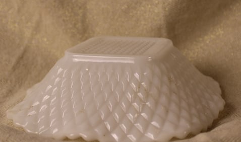 Vintage MCM Anchor Hocking  Milk Glass Diamond Sawtooth Vessel