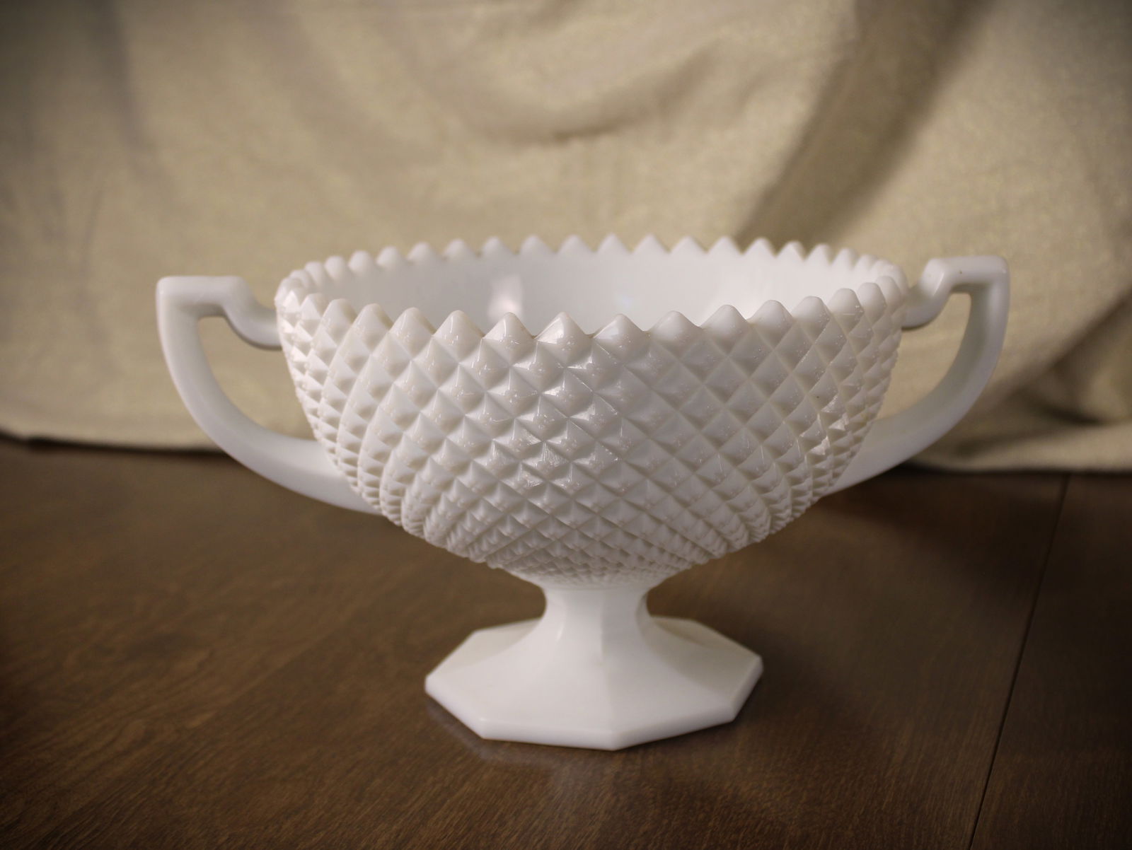 Westmoreland Glass Milk Glass English Hobnail Sawtooth Rim Trophy Compote Pedestal Bowl (1 of 6)