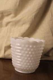 Vintage MCM Fire-King Hobnail Milk Glass Planter