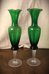 Green Depression Glass Vases