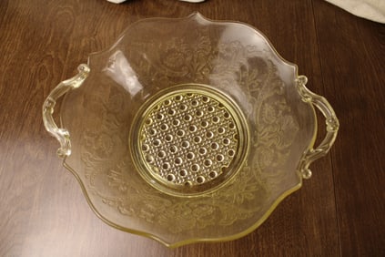 Lancaster Landrum Yellow Etched Depression Glass Console Bowl