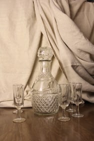 Crystal Decanter and Cordial Glasses
