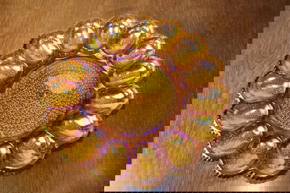 Indiana Glass Carnival Glass Egg Plate Hobnail Edge