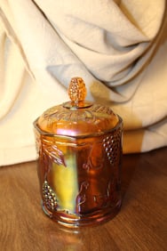 Indiana Glass Carnival Glass Canister Candy Jar Harvest Grape