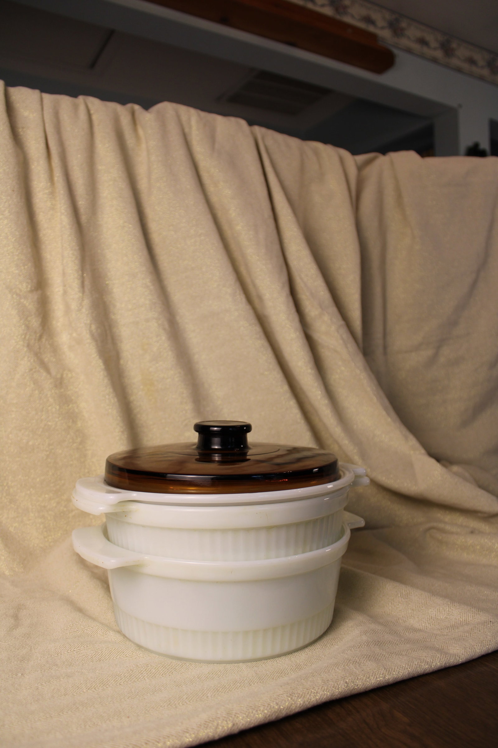 Vintage Anchor Hocking Ribbed Milky White Casserole Dishes (1 of 3)