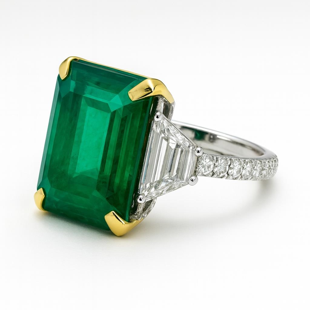 15 CT Lab Grown Emerald Cut Diamond Ring in 14K White Gold (1 of 2)