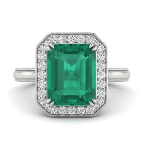 Certified 2.0 Ct Emerald Natural Emerald 14K White Gold Halo Setting with Gallery Detail Ring: This certified fine jewelry piece features a 2.0 carat natural Emerald in a Emerald cut, crafted in 14K White Gold. The Halo Setting with Gallery Detail design highlights the beauty of the natural cen