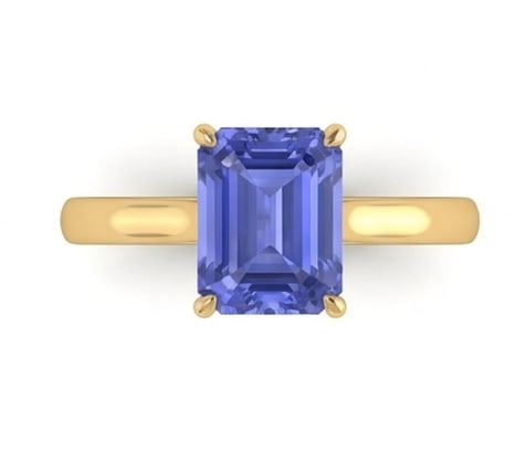 Certified 3.0 Ct Emerald Natural Tanzanite 14K Yellow Gold Solitaire Setting (Basket) Ring: This certified fine jewelry piece features a 3.0 carat natural Tanzanite in a Emerald cut, crafted in 14K Yellow Gold. The Solitaire Setting (Basket) design highlights the beauty of the natural center