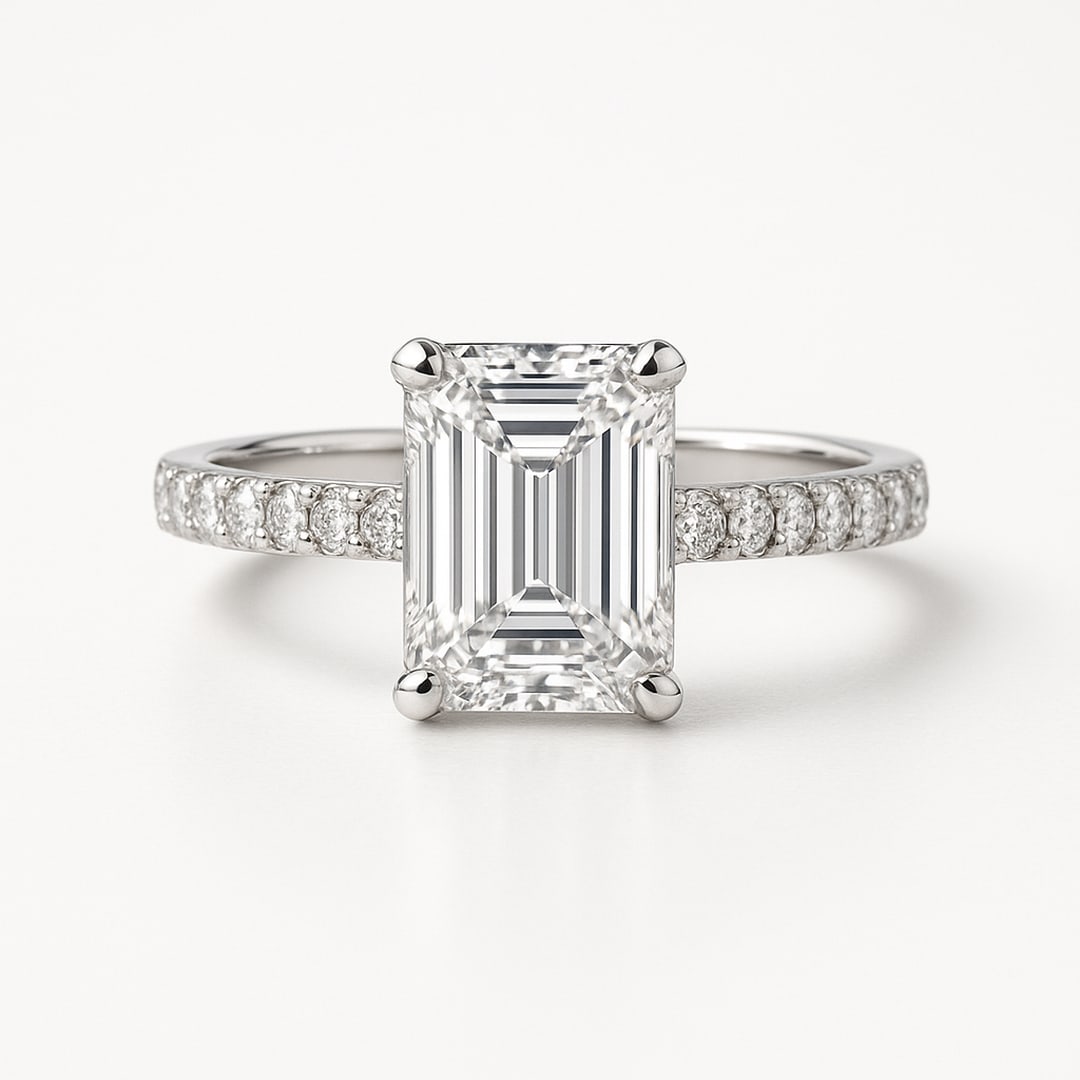 lab-grown diamond 10.00 CT Emerald Solitaire Diamond Ring: 10 CT Emerald-Cut Solitaire lab-grown diamond Diamond, E–F Color, VVS Clarity, classic four-prong in 14K White Gold. Timeless and bold, perfect for proposals or gifting. Free resizing & insured ship