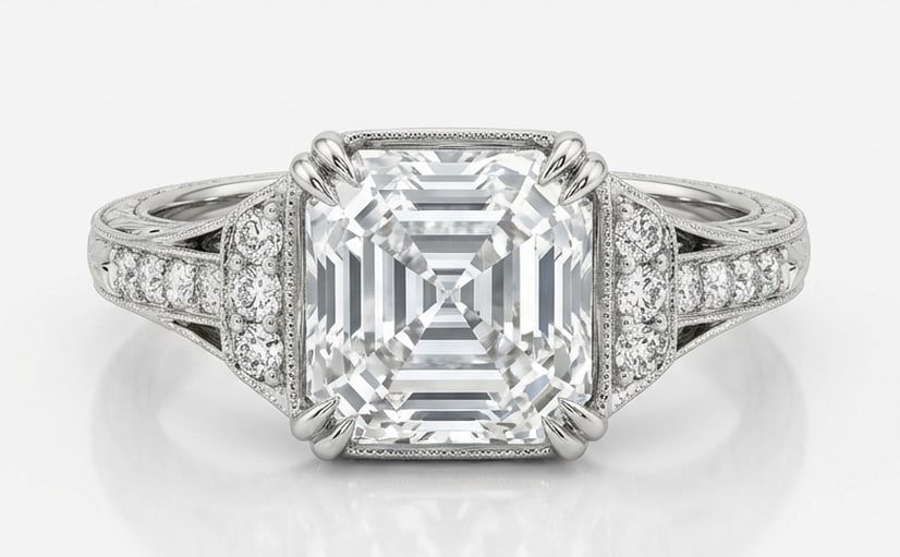 5.00 CT Asscher Lab Grown Diamond Vintage Ring 14K White Gold (1 of 4)