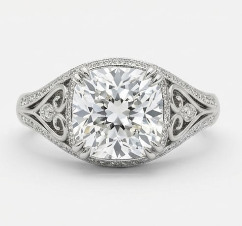 1.9 CT Natural Radiant-Cut Diamond Three-Stone Ring in 14K White Gold, Elegant Diamond Side Stones,  (1 of 4)