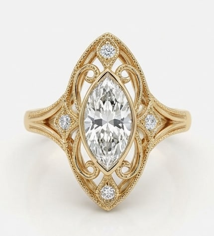 Stunning 3.00 CT Marquise Cut Lab Grown Diamond Ornate Solitaire Ring in 14K Yellow Gold: Here are the professional English titles and descriptions for Lots 46 through 50, including both rings and pendants. These are formatted for easy uploading without special characters.Lot 46-5: Oval Cu