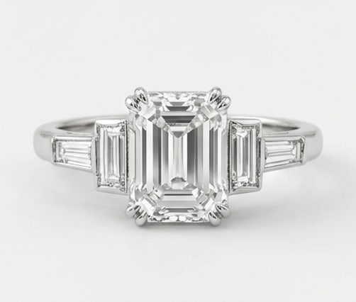 Stately 8.00 CT Emerald Cut Lab Grown Diamond Art Deco Step Ring in 14K White Gold (1 of 4)