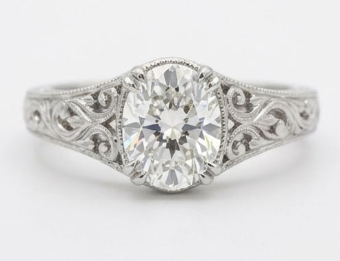Beautiful 6.00 CT Oval Cut Lab Grown Diamond Vintage Scroll Ring in 14K White Gold (1 of 4)