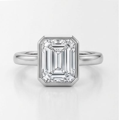 8.00 CT Lab grown diamond Lab-Grown Ring in White Gold: An exceptional 8.00 carat lab-grown lab grown diamond ring, expertly crafted in luxurious White Gold. The emerald cut solitaire in a modern heavy bezel setting design highlights the brilliance of the