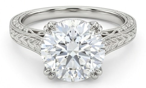 10.00 CT Lab grown diamond Lab-Grown Ring in White Gold: An exceptional 10.00 carat lab-grown lab grown diamond ring, expertly crafted in luxurious White Gold. The round brilliant cut solitaire with a hand-engraved wheat pattern on the shank design highligh