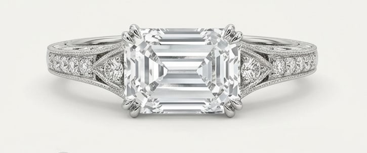 4.00 CT Lab grown diamond Lab-Grown Ring in White Gold: An exceptional 4.00 carat lab-grown lab grown diamond ring, expertly crafted in luxurious White Gold. The emerald cut stone set in a vintage-style mounting with channel-set shoulders design highlights