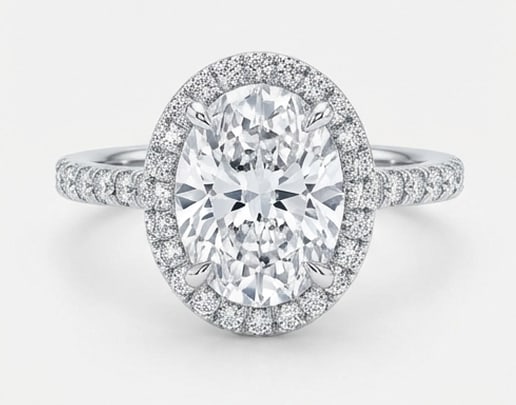 7.00 CT Lab grown diamond Lab-Grown Ring in White Gold: An exceptional 7.00 carat lab-grown lab grown diamond ring, expertly crafted in luxurious White Gold. The oval cut stone surrounded by a diamond halo on a micro-pave band design highlights the brillia