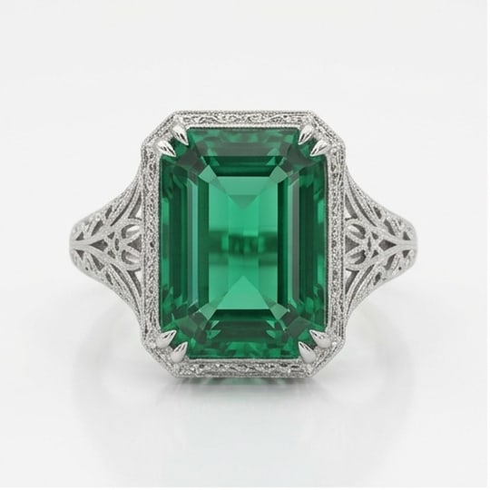 10.00 CT Emerald Lab-Grown Ring in White Gold (1 of 3)