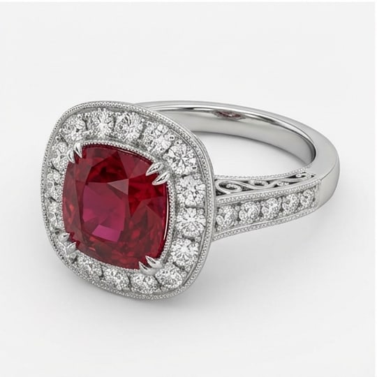 5.00 CT Ruby Lab-Grown Ring in White Gold - 3