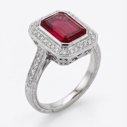 10.00 CT Ruby Lab-Grown Ring in White Gold - 3