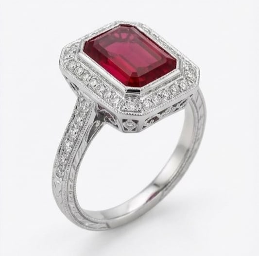 10.00 CT Ruby Lab-Grown Ring in White Gold - 3