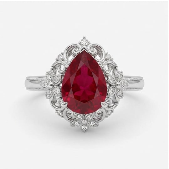 5.00 CT Ruby Lab-Grown Ring in White Gold - 3
