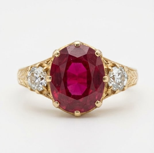 10.00 CT Ruby Lab-Grown Ring in Yellow Gold (1 of 4)