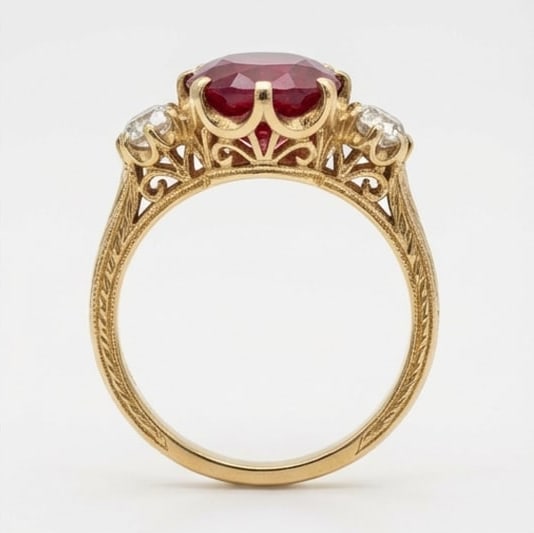 10.00 CT Ruby Lab-Grown Ring in Yellow Gold - 2