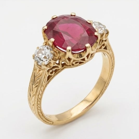 10.00 CT Ruby Lab-Grown Ring in Yellow Gold - 3