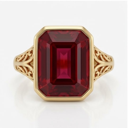 10.00 CT Ruby Lab-Grown Ring in Yellow Gold - 3