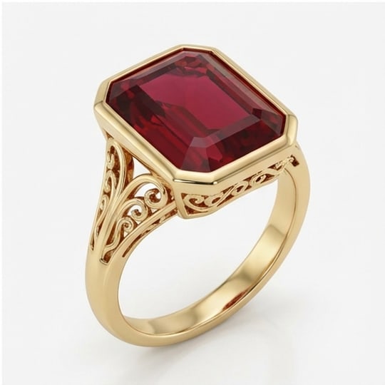 10.00 CT Ruby Lab-Grown Ring in Yellow Gold - 4