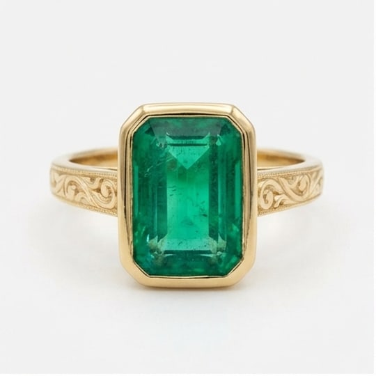 10.00 CT Emerald Lab-Grown Ring in Yellow Gold (1 of 4)
