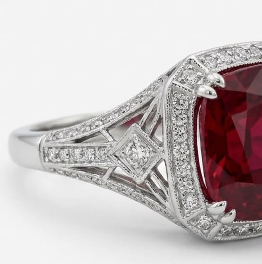 15.00 CT Ruby Lab-Grown Ring in White Gold - 4