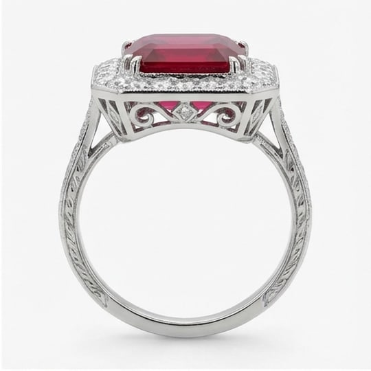 10.00 CT Ruby Lab-Grown Ring in White Gold - 2