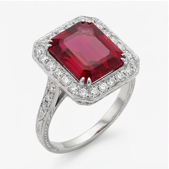 10.00 CT Ruby Lab-Grown Ring in White Gold - 3