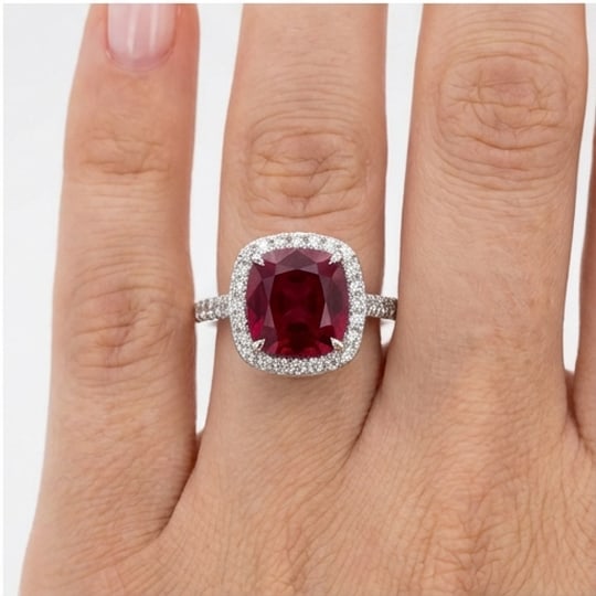 10.00 CT Ruby Lab-Grown Ring in White Gold - 4