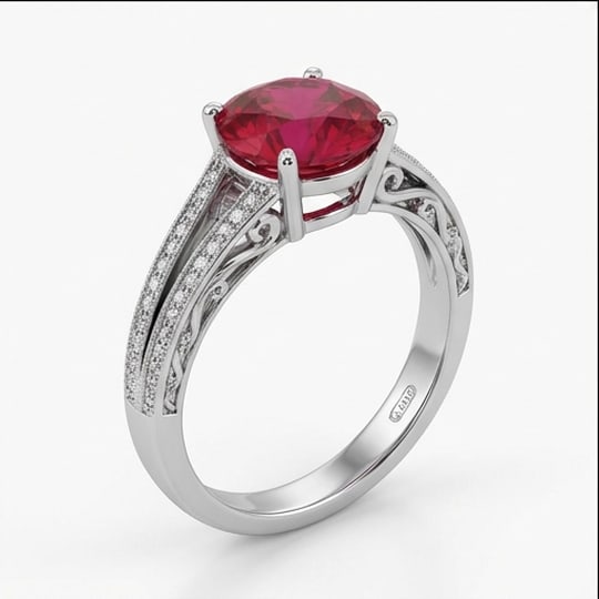 5.00 CT Ruby Lab-Grown Ring in White Gold - 3