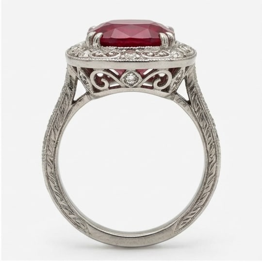 10.00 CT Ruby Lab-Grown Ring in White Gold - 2