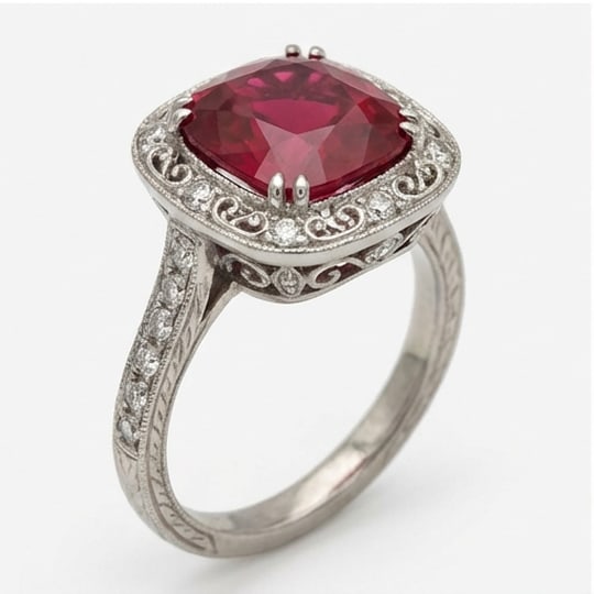 10.00 CT Ruby Lab-Grown Ring in White Gold - 3