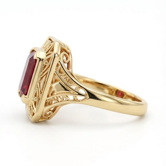 5.00 CT Ruby Lab-Grown Ring in Yellow Gold - 2
