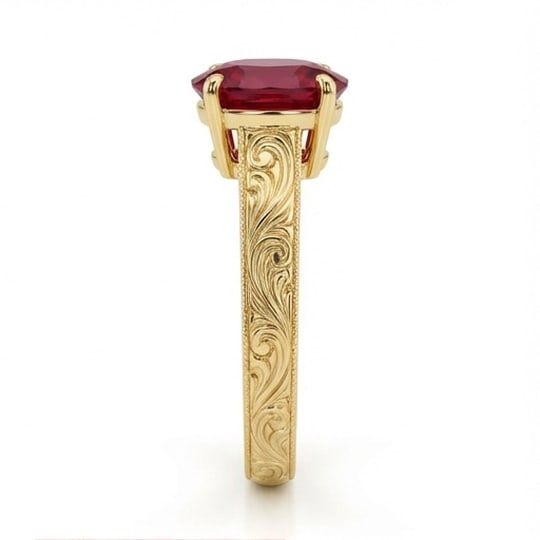 5.00 CT Ruby Lab-Grown Ring in Yellow Gold - 2