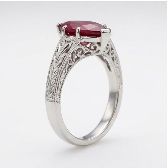 5.00 CT Ruby Lab-Grown Ring in White Gold - 2