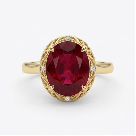 10.00 CT Ruby Lab-Grown Ring in Yellow Gold (1 of 4)