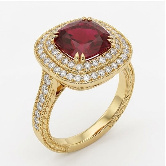 5.00 CT Ruby Lab-Grown Ring in Yellow Gold - 2