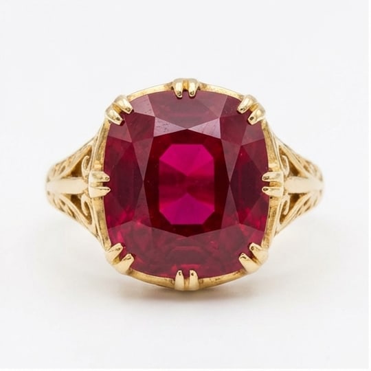 10.00 CT Ruby Lab-Grown Ring in Yellow Gold (1 of 4)