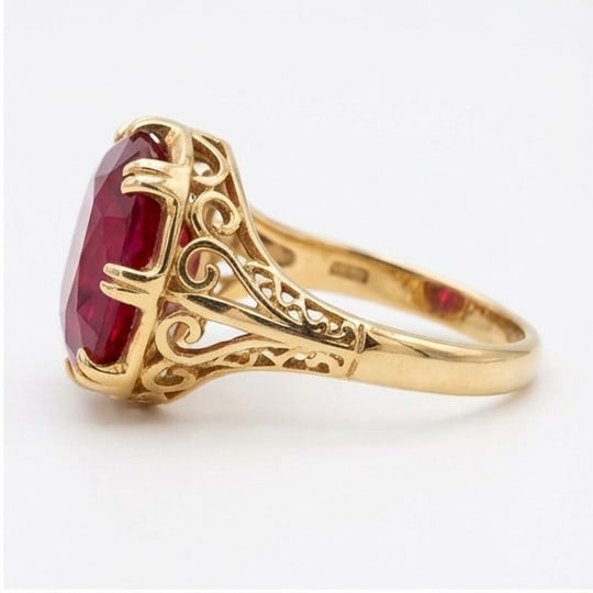 10.00 CT Ruby Lab-Grown Ring in Yellow Gold - 2