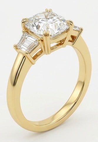 6.00 CT Lab grown diamond Lab-Grown Ring in Yellow Gold: An exceptional 6.00 carat lab-grown lab grown diamond ring, expertly crafted in luxurious Yellow Gold. The cushion cut with baguette side stones design highlights the brilliance of the lab-grown