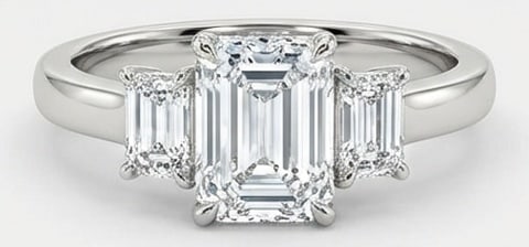 6.00 CT Lab grown diamond Lab-Grown Ring in White Gold: An exceptional 6.00 carat lab-grown lab grown diamond ring, expertly crafted in luxurious White Gold. The emerald cut with emerald cut side stones (three-stone) design highlights the brilliance of