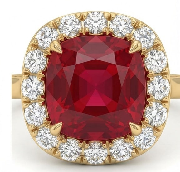 10.00 CT Ruby Lab-Grown Ring in Yellow Gold - 3